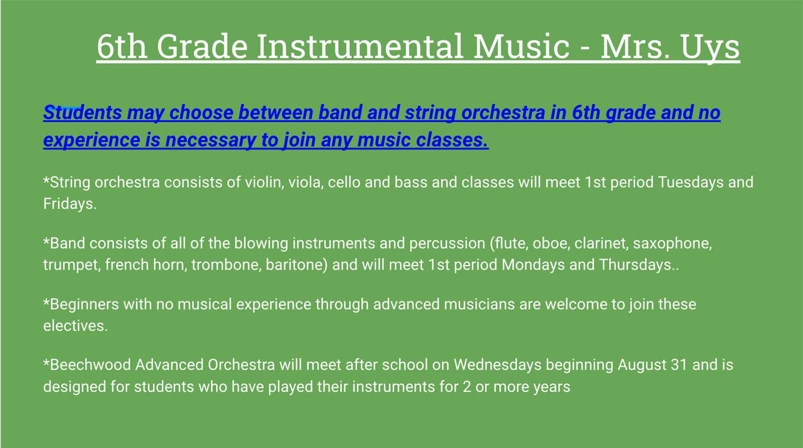 Band/Strings Elective Info